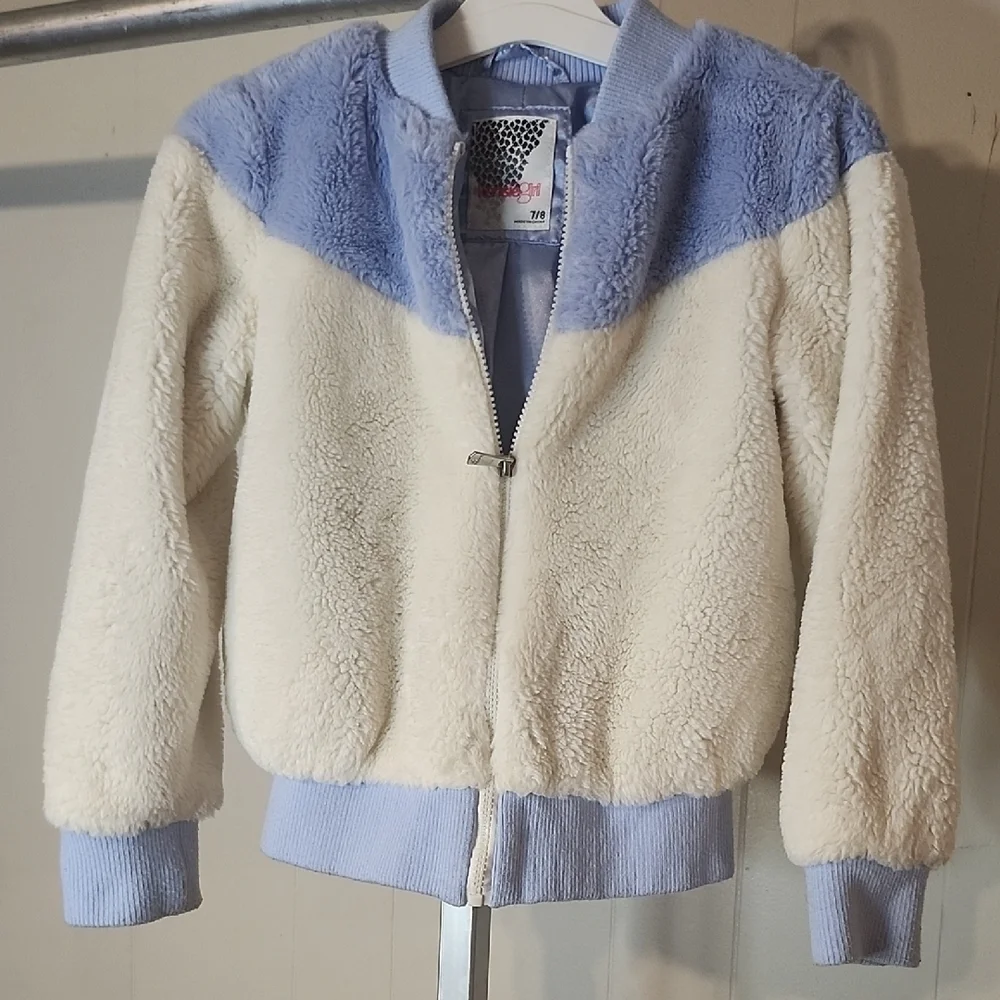 Kensie Girl Blue and Cream Puffer Jacket with Cozy Fleece